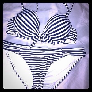 Xhiliration Striped Vintage Bikini Push-up